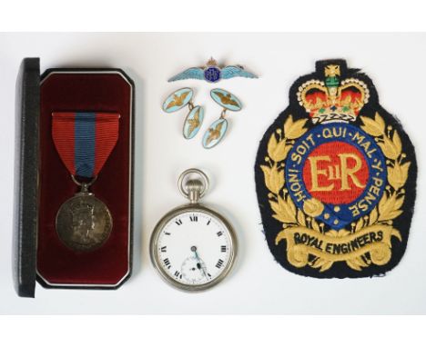 A Small Collection Of Mixed Militaria To Include A British Military Issued Pocket Watch, Royal Air Force Silver &amp; Enamel 