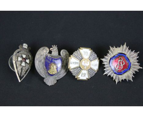 A Collection Of Four World War One Era Polish Enamel Award Badges, All Complete With Screw Back Fixings. 