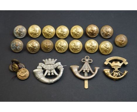 A Small Collection Of British Military Issued Badges And Buttons Mostly Relating To The Cornish Light Infantry Regiment. 