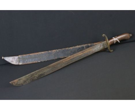 A German Saxon M1845 Faschinenmesser Short Sword With Scabbard, with cast brass hilt, straight guard and slight curves to the