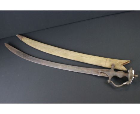 An Indian Military Sabre Sword Complete With Canvas Scabbard. 