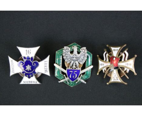 A Collection Of Three World War One Era Polish Enamel Award Badges, All Complete With Screw Back Fixings. 