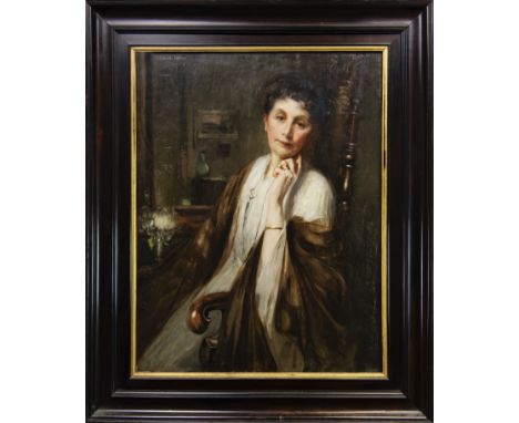 GEORGE HENRY RA RSA RSW RP NEAC (SCOTTISH 1858 - 1943), A LADY OF MEANS oil on canvas, signed 92cm x 71cm Framed and under gl