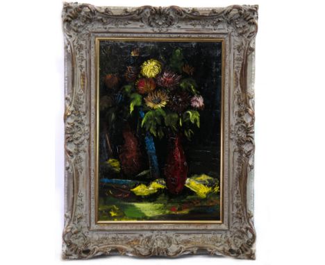 * CHARLES MURRAY (SCOTTISH 1894 - 1954), CHRYSANTHEMUMS oil on board 64cm X 44cm Framed (original) Provenance: Exhibited: Cit