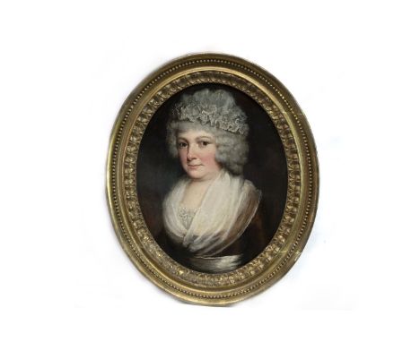 GEORGE ROMNEY (BRITISH 1734 - 1802), PORTRAIT OF MISS GUNNING oil on canvas 31cm x 24cm (oval) Framed Provenance: Christie's 