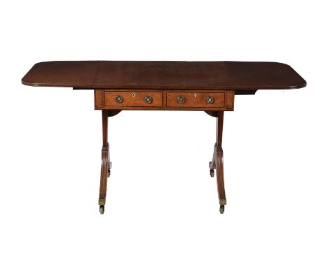 A Regency mahogany and line inlaid sofa table, circa 1820, 72.5cm high, 152cm wide (when open), 69cm deep Provenance:Property