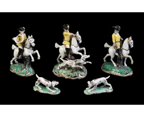 A group of Nymphenburg 'Frankenthal Hunt' models, various dates third quarter 20th century, comprising: three various equestr