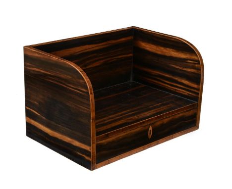 Y A calamander and tulipwood banded book trough, second quarter 19th century, the raised sides above a drawer fitted for stat
