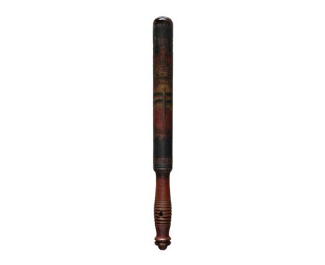 A William IV civic truncheon, for the mayoral office of Bath, the turned wood head painted with W IIII R cypher above Royal c