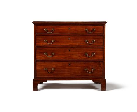 A George III mahogany chest of drawers, circa 1790, 84cm high, 90cm wide, 52cm deepCondition Report: Marks, scratches and abr