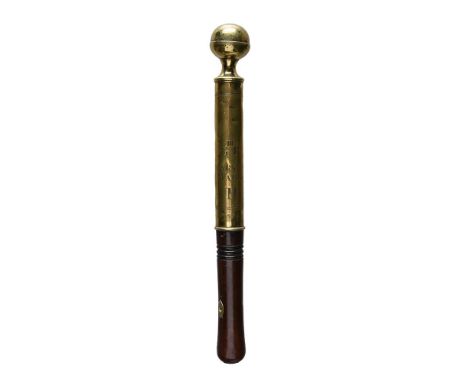 A George III wood and brass Bristol tipstaff, the brass top section with ball finial and inscribed G III R ST. MARY PORT WARD