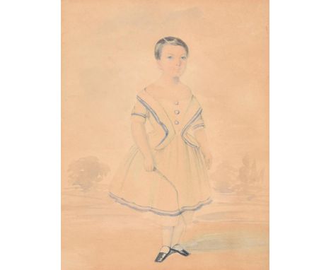 English Provincial School (19th century)Portrait of a two girls, standing Watercolour Indistinctly signed and dated July 30th