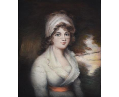After John Hoppner (British 1758-1810)Portrait of a lady, half-length, wearing a white dressPastel74 x 62cm (29 x 24¼ in.)Pro