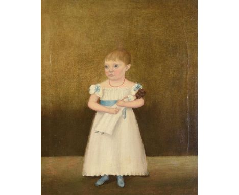 English Provincial School (19th century) Portrait of a girl holding a doll Oil on canvas 24 x 19cm (9¼ x 7¼ in.)Provenance:Pr