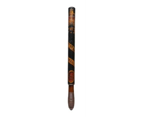 A George IV painted and gilt wood London truncheon, decorated with Royal crown above G R IIII and with spiral ribbon and insc