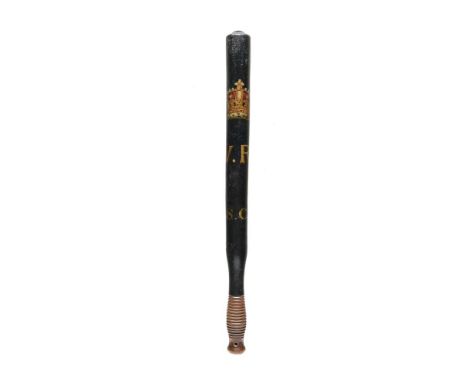 A Victorian painted and carved wood Parish Constable's truncheon, decorated with Royal crown and V. R cypher and inscribed ST