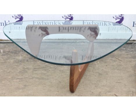 Isamu Noguchi (Japanese/American, 1904-1988) for Vitra, coffee table, glass top, walnut stand, etched signature to glass for 