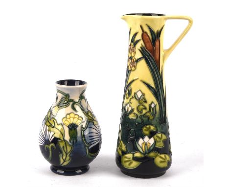 Rachel Bishop (British, b.1969) for Moorcroft slender jug/ewer (shape JU3) in the Lamia design, pattern features water lilies