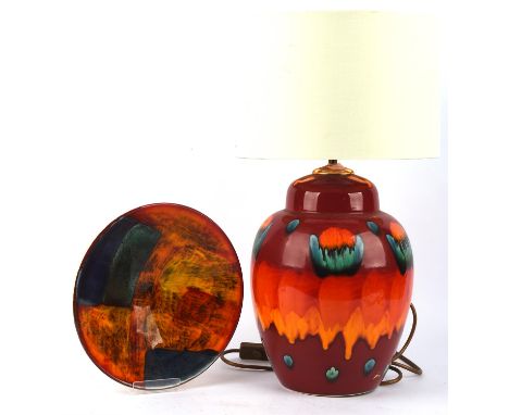 Poole, a Delphis pattern ginger jar form lamp, Poole label to body, 41cm high including fitting,  and a Delphis pattern bowl,