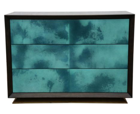 Julian Chichester, 'Klee', chest with three drawers , wood and lacquered vellum, teal blue colourway, 80cm high x 110cm wide 