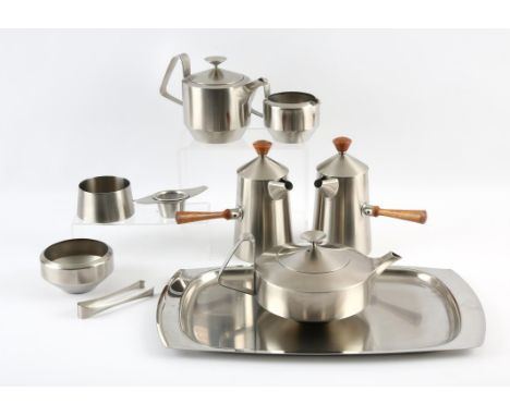 Robert Welch for Old Hall, Alveston, a stainless steel tea and coffee service, to comprise tea pot and cover, hot water pot a