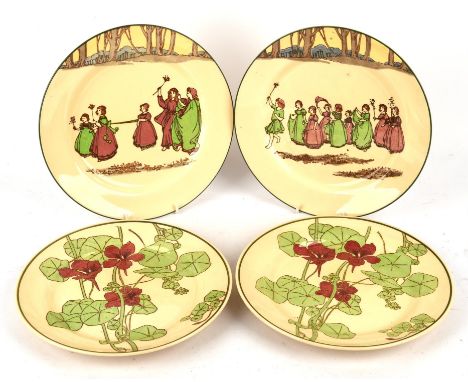 Four Royal Doulton plates, D3119(2), 3813(2), Royal Doulton tobacco jar and vase, Poole vase, " Living Glaze", 16cm high, Poo