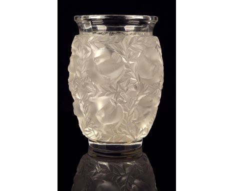 Lalique Cristal Bagatelle frosted and clear crystal glass vase, engraved signature Lalique France to the base, 17cm high.