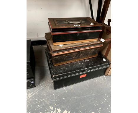 THREE METAL BOXES TOGETHER WITH A TYPEWRITER