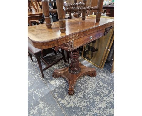 A WILLIAM IV ROSEWOOD FOLD OVER CARD TABLE 
