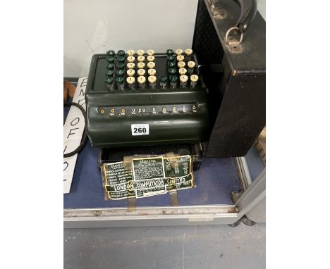 AN INTERESTING VINTAGE PLUS  ADDING MACHINE BY LONDON COMPUTER LIMITED, WITH CASE. 
