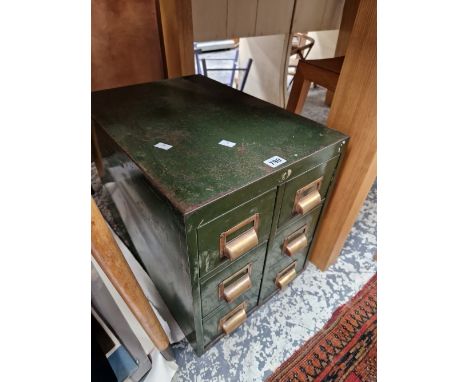 A VINTAGE STEEL SIX DRAWER CARD FILE 