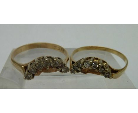 A 9ct gold and diamond inter linking ring, lacking middle ring, weight 4.8g, size R