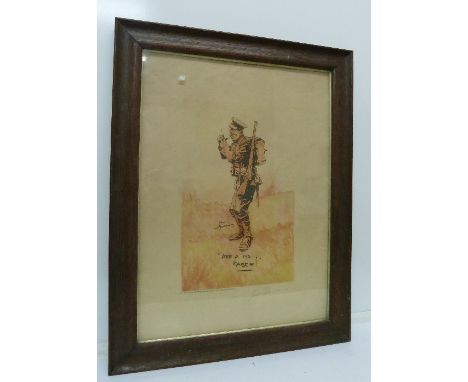 A framed World War I print of a soldier, 'Arf a 'mo Kaiser' signed in pencil Bert Thomas lower right