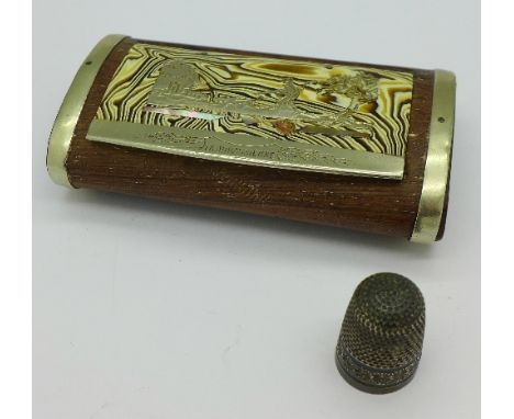 A Victorian silver thimble, Chester 1899 and a snuff box