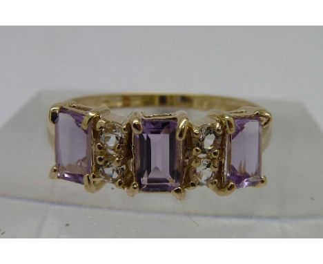 A 9ct gold, amethyst and diamond ring, weight 1.5g, size O