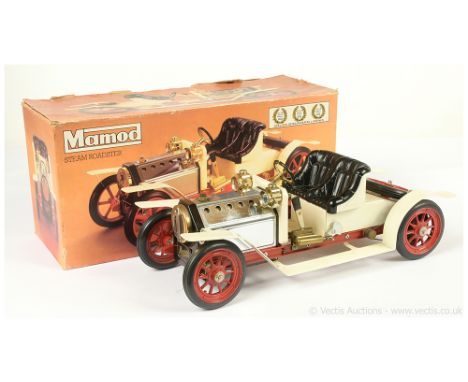 Mamod SA1 Steam Roadster with white body, red wheels &amp; chassis, appears unused &amp; complete with tablets, funnel, burne