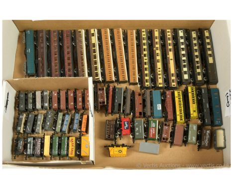 N Gauge unboxed Passenger and Goods Rolling Stock by Graham Farish, Lima and Peco comprising 3 x brown and cream Pullman Cars