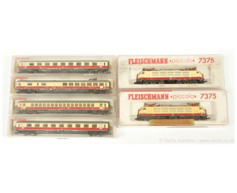 Fleischmann Piccolo N Gauge DB red and cream Overhead Locos and Rolling Stock comprising 2 x 7375 Co-Co DB maroon and cream t