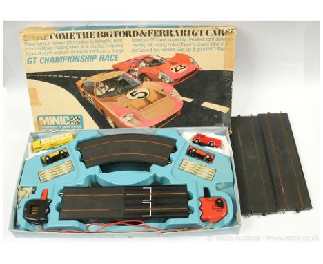 M1506 Minic Motorway GT Championship Race Set containing Ferrari GT and Ford GT40 Cars along with figure 8 of track with brid