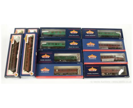 Bachmann OO Gauge BR Parcels and Bogie Vans comprising 3 x BR maroon Mk.1 Suburban Coaches (34-604 2nd Class, 34-627 Brake 2n