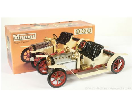 Mamod SA1 Steam Roadster with white body, red wheels &amp; chassis, appears unused &amp; complete with tablets, funnel, burne