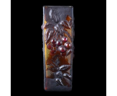 After: Galle Art Nouveau Cameo Glass Square Vase. Signed Galle. Measures 11-1/2" H x 4-3/8" W. Condition: Good condition Esti