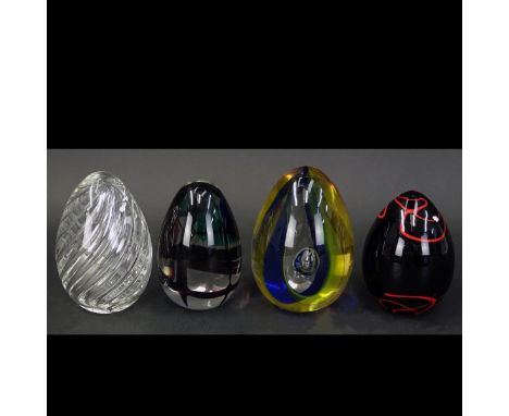 Four (4) Murano Seguso Art Glass Egg Paperweights. Each appropriately signed. Largest measures 5" H, smallest measures 4-1/8"