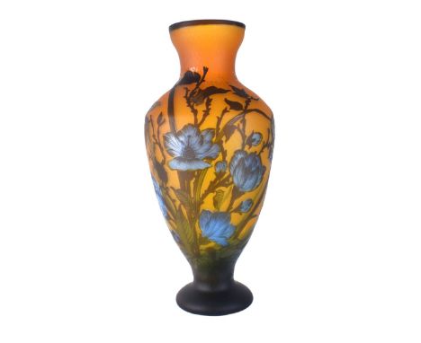 Large Modern Galle Art Nouveau Cameo Glass Vase. Signed. Measures 24-5/8" H. Condition: Good condition Estimate: $1000.00 - $