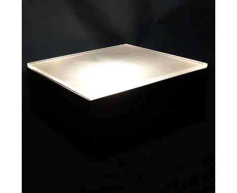 Mid Century Modern Black and Clear Acrylic/Lucite Display Stand. Electrified. Measures 12" H x 29-1/4" W x 29" D Condition: L