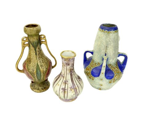 Three (3) Amphora Pottery Vases. Includes: Paul Dachsel two handle vase, Paul Dachsel scenic vase, and Werker Reissner four h