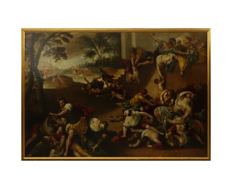 17th Century Italian Old Master Oil On Canvas, Possibly Follower Of Andrea Schiavone, Italian (born circa 1500-1563) "Massacr