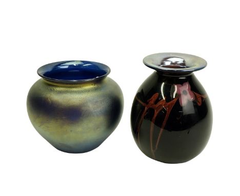 Groping of Two (2) Vintage Art Glass Vases: Zellique Studios Iridescent Vase and Daniel Edler Encased Glass Vase. Each signed