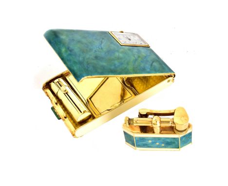 Vintage Gorham Inc. for Black Starr &amp; Frost Enameled 14 Karat Yellow Gold Fitted Compact with Watch and 14 Karat Yellow G