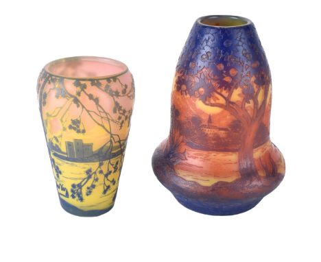 Two (2) Art Nouveau Cameo Glass Vases Signed "De Sez". Each marked on the surface. Tallest measures 6" H, smallest measures 4
